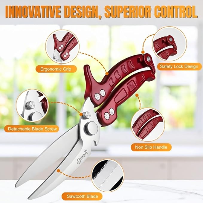 Heavy Duty Poultry Shears - A Must Have chicken processing equipment, Kitchen Scissors for Meat, Chicken, Turkey, and Vegetables - Non-Slip Handle, Safety Lock, Dishwasher Safe