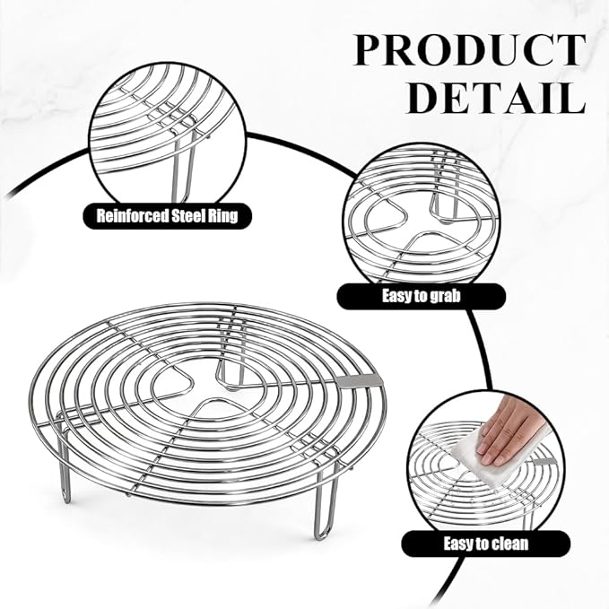 9.44''×2.8'' Round Stainless Steel Steamer Rack & Cooling Rack - Multi-Use Pot Trivet, Air Fryer/Baking/Canning Steaming Rack, Wire Kettle Cooking Holder