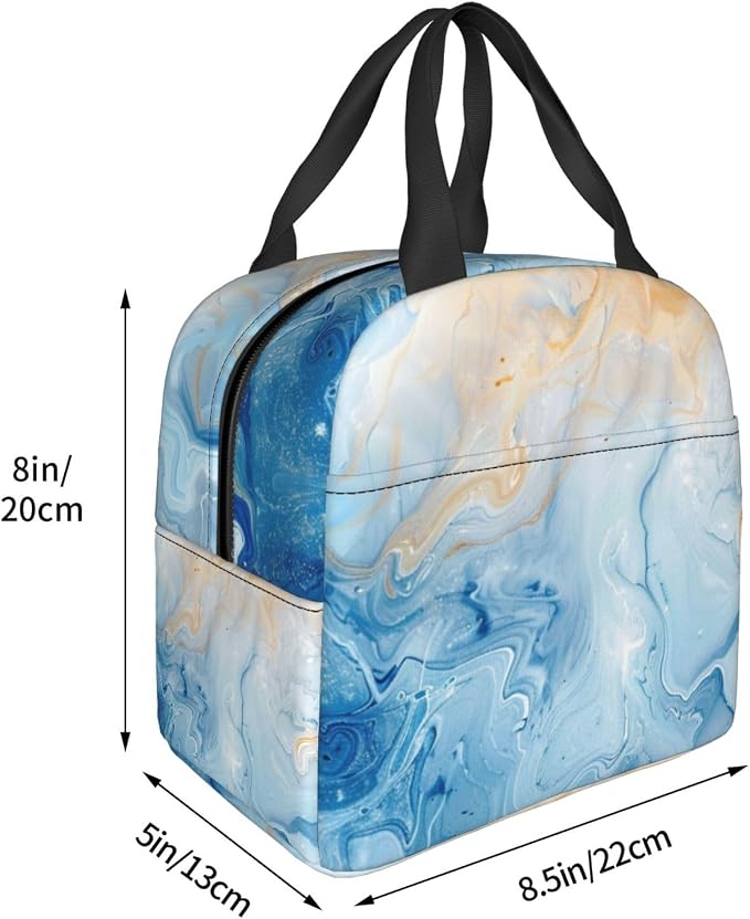 Lunch Bag Blue Marble Pastel Insulated Lunch Box Cooler Tote for Adults Student Boys Girls Women Men Work Office School Picnic Beach Reusable Lunchbox