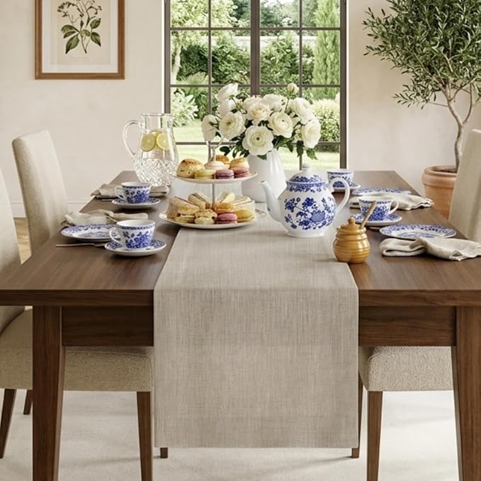 Classic Linen™ by D'Moksha Natural Table Runner 72 Inches Long, 100% Pure Linen, 14 x 72 Inch Table Runner for Dresser, Dining- Summer, Father's Day