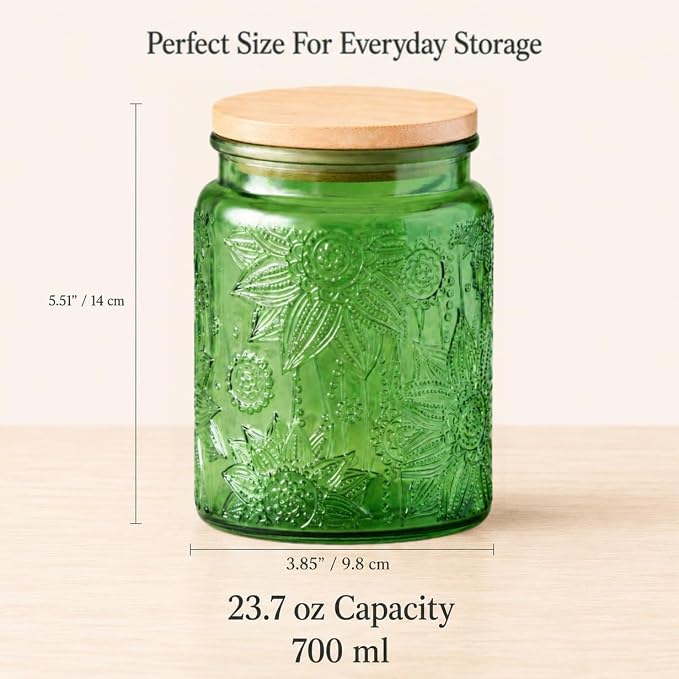 ANSQU Green Glass Canister, Candy Jar with Lid, 23.7 FL OZ Vintage Colored Mason Jars for Kitchen Decorative Jar for Coffee Tea Candy Cookies, Cute Jars (Green, 1 Pack)