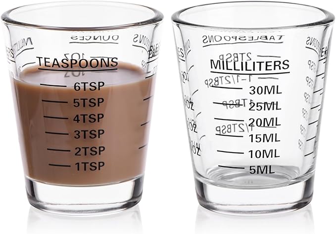 Measuring Cup Shot Glasses 2PACK Espresso Shot Glasses Liquid Heavy Glass 26-Incremental Measurement 1 OZ, 2 TBS, 6 TSP, 30 ML Kitchen Tools （BLACK）