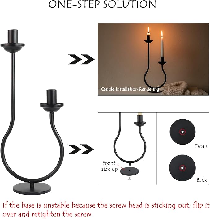 Black Metal Taper Candle Holder Candlestick Holder, Modern Tall Candelabra Decorative Centerpiece Candle Stand for Table Fireplace Mantel Wedding Housewarming Gift