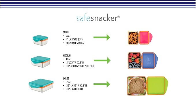 New Wave Enviro Safe Snacker, Stainless Steel Food Container, BPA Free, Stackable and Cabinet Friendly, Teal, Large Size, 23oz. Capacity