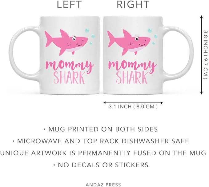 Andaz Press Baby Shark Lesbian Family 11oz. Coffee Mug Gift Set, Mommy Shark, Mommy Shark, 2-Pack, Shark Do Do Do Gift Idea Birthday Christmas Gifts for Mother's Day