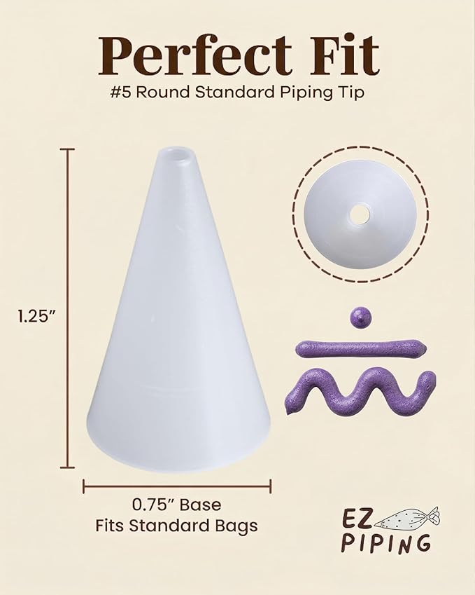 Reusable Plastic Piping Tips Standard Size Leaf Tip #5 20 Pack with 2 Couplers Round Icing Nozzle for Cake Decoration, Dessert Design Baking Supplies and Piping Bags Base Ø 0.75"Height 1.25"