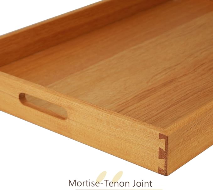 28 x 18 Inches Extra Large Rectangle Teak Wood Ottoman Tray with Handles, Serve Tea, Coffee Classic Wooden Decorative Serving Tray