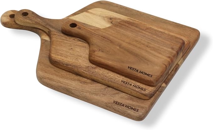 Vesta Homes Cutting Boards for Kitchen, Large Wood Chopping Board Set of 3 | Acacia Charcuterie Board, Cheese Platter | 16.5 * 12, 15 * 8, 10x6 Inches | Handcrafted in India