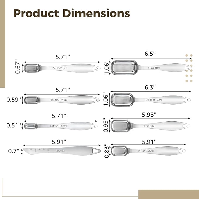 8 Pcs Stainless Steel Measuring Spoon Set, Square Measuring Spoons with Leveler Scraper, Engraved Teaspoon Tablespoon Measurements, Deep Jar Design, Kitchen Baking Cooking Tool