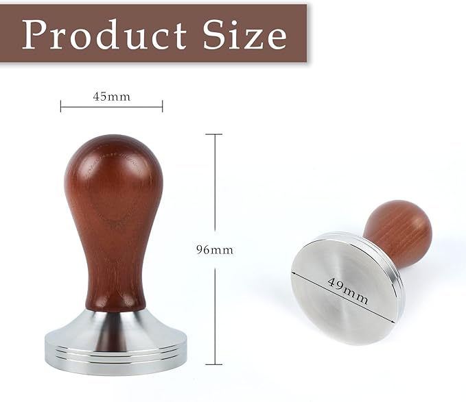 Espresso Press Hand Tamper Coffee Distributor & Tamper 49mm Walnut Wooden Handle And 304 Stainless Steel Flat Base With Mat Espresso Machines Accessory (49mm)