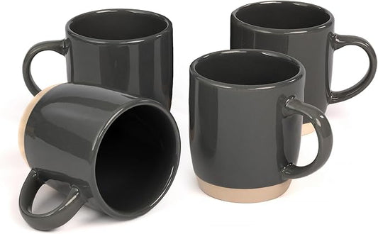 OTAGO Coffee Mugs for 4, 12 oz Mug Set, Partially Unglazed Base,Dringking Cup with Handle for Coffee, Tea, Cocoa, Milk, Gray