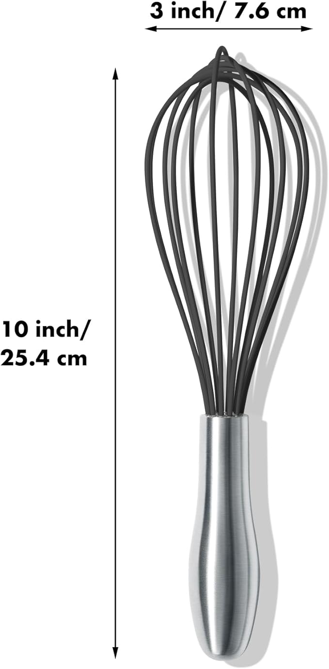 OYV 10-Inch Black Silicone Whisk, Heat Resistant 480°F Kitchen Whisk with Stainless Steel Ergonomic Handle, Non-Scratch for Nonstick Cookware, Dishwasher Safe, Perfect for Blending, Cooking & Beating