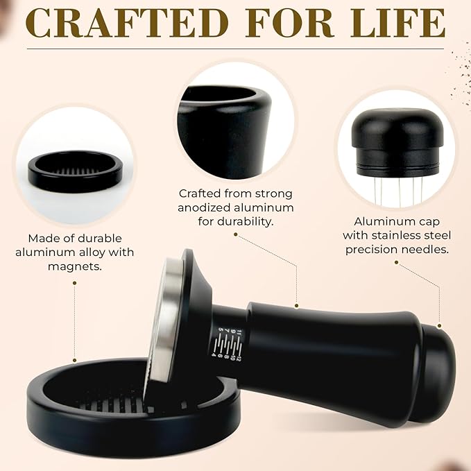 2-in-1 Espresso Tamper & WDT Stirrer Tool – 58mm Coffee Tamper with 10 Extra Needles (0.25mm & 0.4mm) – Stainless Steel Dual Sided Distributor for Even Extraction & Barista Quality Espresso (58 mm)