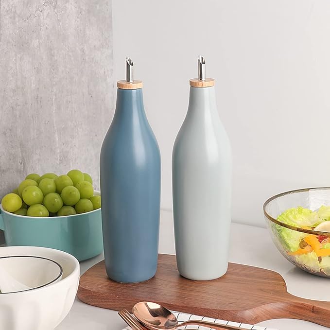 Sweejar Matte Ceramic Olive Oil Dispenser Bottle with Spout, 17 Oz Oil Dispenser for Kitchen Counter, Opaque Oil Cruet for EVOO, Vinegar, Avocado Oil Container for Cooking, Pack of 1 (Beige)