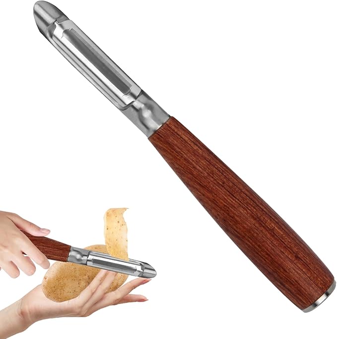Premium Stainless Steel Vegetable Peelers, Ultra Sharp Blades, Heavy-Duty Fruit Peeler with Comfort Wood Handle, Durable Potato Peeler, No Rust