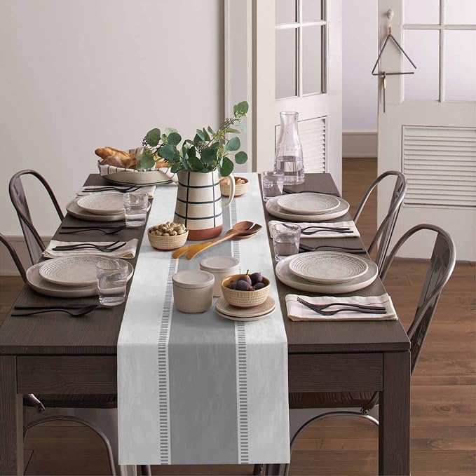 Grey Table Runners Stripes Table Runner Dresser Farmhouse Scarves 70 inches Long,Non Slip Modern Decortaive Table Runner Cover for Kitchen Dining Coffee Table Holiday Party Wedding
