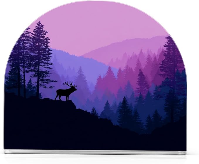 Napkin Holder Acrylic Cocktail Napkin Holder for Table Kitchen Party Restaurant Bar U Shaped Upright Napkin Dispenser Organizer Purple Stag Mountains and Forest