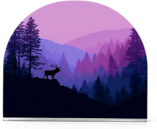 Napkin Holder Acrylic Cocktail Napkin Holder for Table Kitchen Party Restaurant Bar U Shaped Upright Napkin Dispenser Organizer Purple Stag Mountains and Forest