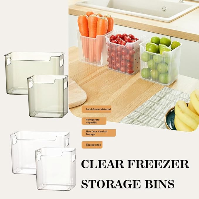 Crystal ClearFreezer Storage Bins,4 Pack Cleard Plastic Bins for Refrigerator and Pantry,Clear Plastic OrganizerBins with Handles,Stackable Kitchen Cabinet Organizer for Frozen Food,Meat & Veggies
