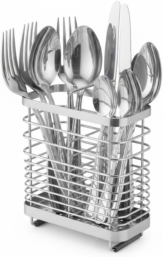 Kitchen Utensil Drying Rack, 18/8 Stainless Steel Chopsticks Spoon Fork Knife Basket Flatware Storage Drainer, Cutlery Holder for Kitchen Counter （6.1x2.95x6.5 inch）