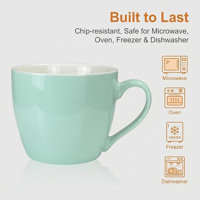 MECOWON 30 OZ Porcelain Coffee Mugs, Set of 2 Large Mugs for Soup, Cereal and Salad (Turquoise)