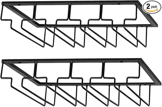 Wine Glass Rack, Under Cabinet Stemware Wine Glass Holder, Wine Glasses Storage Hanger Metal Organizer for Cabinet Kitchen Bar (Black, 4 Rows 2 Pack)