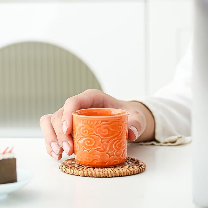 Ceramic Espresso Cups Set of 2 or 4-3oz Demitasse Cups for Coffee & Tea, No Handles, Durable & Dishwasher Safe (bisque, 2)