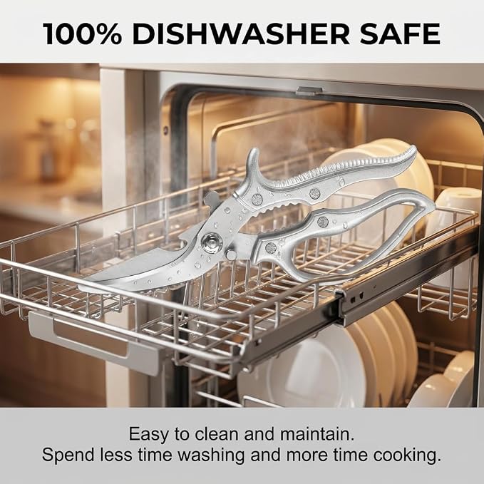 News Stainless steel Bone Cut Kitchen Scissors, Non-Slip Handle & Safety Lock, All Purpose Kitchen Shears for Chicken, Meat Cutting, Turkey, Fish, Vegetables, Spring Loaded, Dishwasher Safe (1)