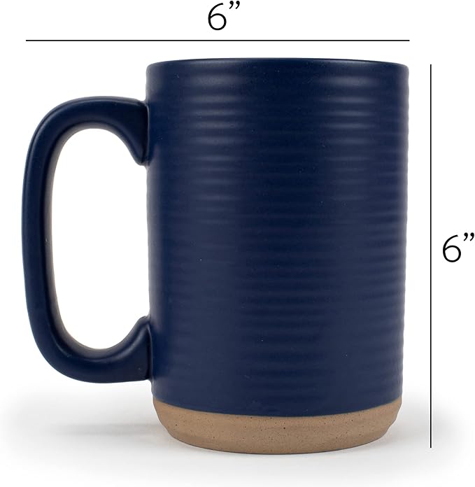Elanze Designs Tall Ribbed Raw Clay Bottom Navy Blue 16 ounce Ceramic Coffee Mugs Set of 4