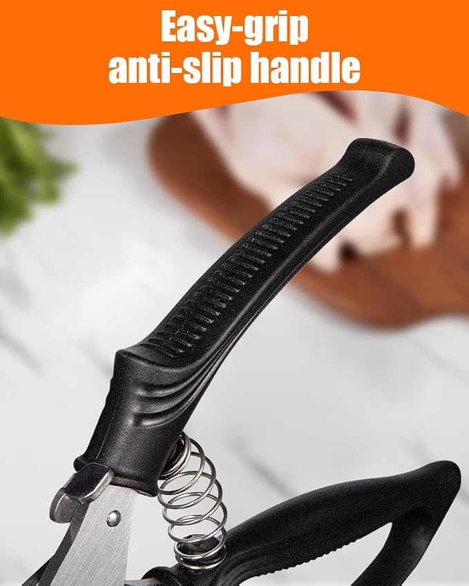Brigii Spring Loaded Kitchen Shears, Heavy Duty Poultry Shears for Chicken and Turkey, Stainless Steel Kitchen Scissors for Meat, Fish, Seafood & Vegetables, Serrated Edge for Scaling