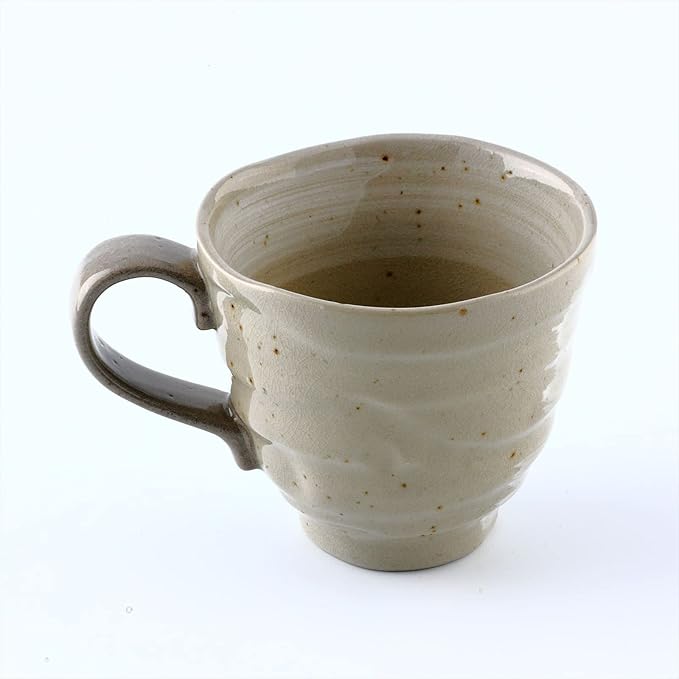 Mino Ware Japanese Coffee Mug Set of 2, Japanese Tea Cups, Jizo Statue Design, 8.8 oz, Handmade Ceramic Coffee Mug