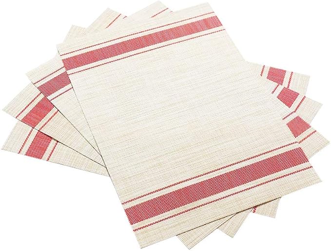 Table Mats Set of 6 Crossweave Woven Vinyl Placemats Heat Resistant Non-Slip Kitchen Placemats for Dining Table Washable Easy to Clean(Red)