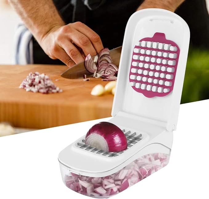 OUKENS Manual Food Chopper, 3-in-1 Multifunctional Vegetable Fruit Cutter with Container for Onion, Potato, Carrot, Easy Push Down Handheld Kitchen