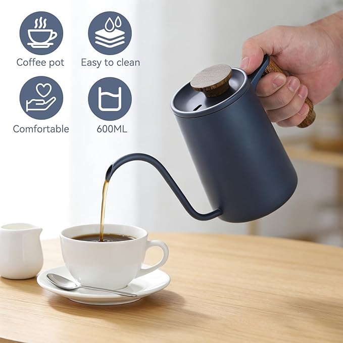 Gooseneck Coffee Kettle, 20oz Small Pour Over Coffee Kettle Stainless Steel Pour Over Drip Pot Stovetop Gooseneck Kettle 600ml Tea Pot with Long Narrow Spout for Tea Coffee (Blue)