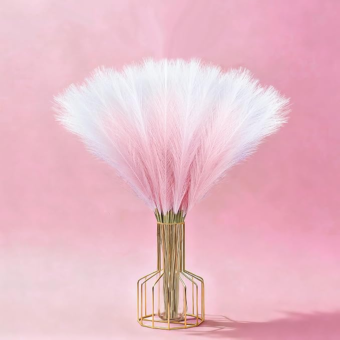 TORONTOKYO Pink Pampas Grass Decor, 50Pcs 21.6 inch, Artificial Short Faux Pompas Grass Small Fluffy Arrangement for Wedding Boho Home Pink Xmas Decor Vase Filler