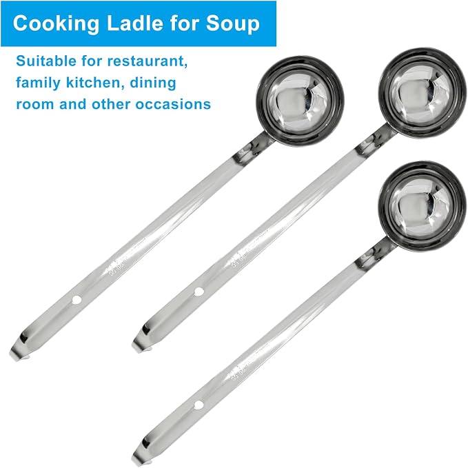 Piutouyar 3 Pcs 4 oz Soup Ladle Set, Stainless Steel Ladle with Long Hooked Handles Kitchen Cooking Serving Ladle Accessories for Cooking Soup Sauce Stews