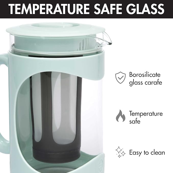 Primula Burke Deluxe Cold Brew Iced Coffee Maker, Comfort Grip Handle, Durable Glass Carafe, Removable Mesh Filter, Perfect 6 Cup Size, Dishwasher Safe, 1.6 qt, Aqua