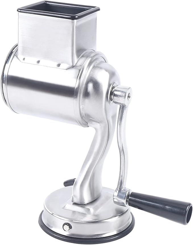5-in-1 Rotary Cheese Grater Hand Drum Slicer Manual Cheese Shredder Multi-function Stainless Steel Vegetable Chopper Cutter with 5 Blades for Fruit Potato Cucumber Lemon Nut, Silver(Type1)