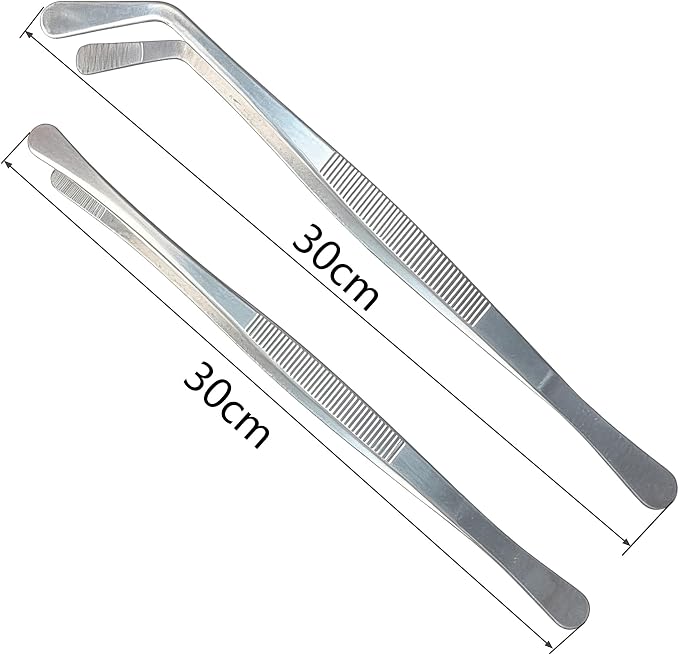 2-Pack 12-Inch BBQ Kitchen Tweezers Tongs, Extra-Long Stainless Steel Cooking Tweezers Dishwasher Safe for Grilling, Baking & Food Prep (12Inch BBQ Tongs)