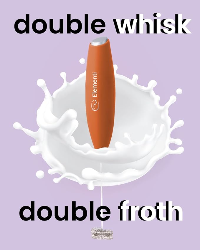 Elementi Milk Frother Wand - Easy to Use Handheld Electric Stirrer for Powder Drinks, Durable & Powerful Coffee Whisk & Protein Powder Mixer Wand, Hand Frother, Coffee Stirrers Electric (Orange)
