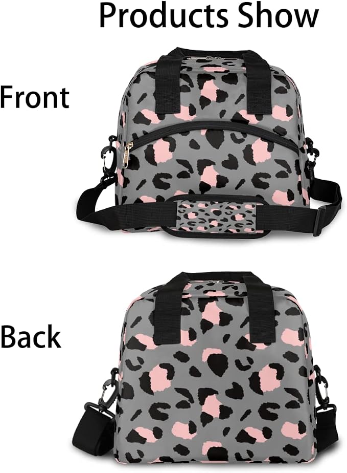 Luxury Grey Leopard Cheetah Insulated Lunch Bag for Women Men Adult Lunch Tote Bag with Shoulder Strap Reusable Lunch Box Large Containers Thermal Cooler Bag for Work School Picnic Lightweight Handbag