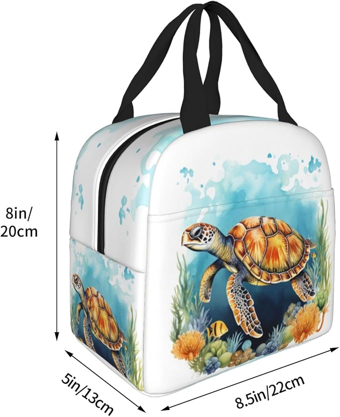 Insulated Lunch Bag Sea Turtle Ocean Watercolor, Leakproof Lunch Tote for Work School, Reusable Lunch Box Cooler for Adults Students, Compact Lunch Bag for Office College Picnic