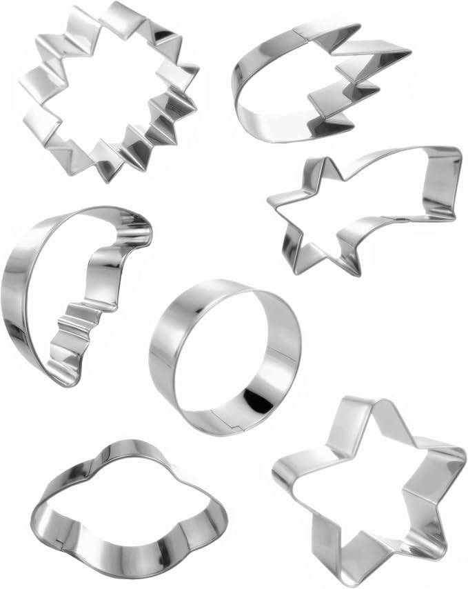 Planet Series Cookie Cutter Set of 7 pcs, Stainless Steel Universe Outer Space Fondant Cutters Set for Holiday Baking Clay DIY Molds