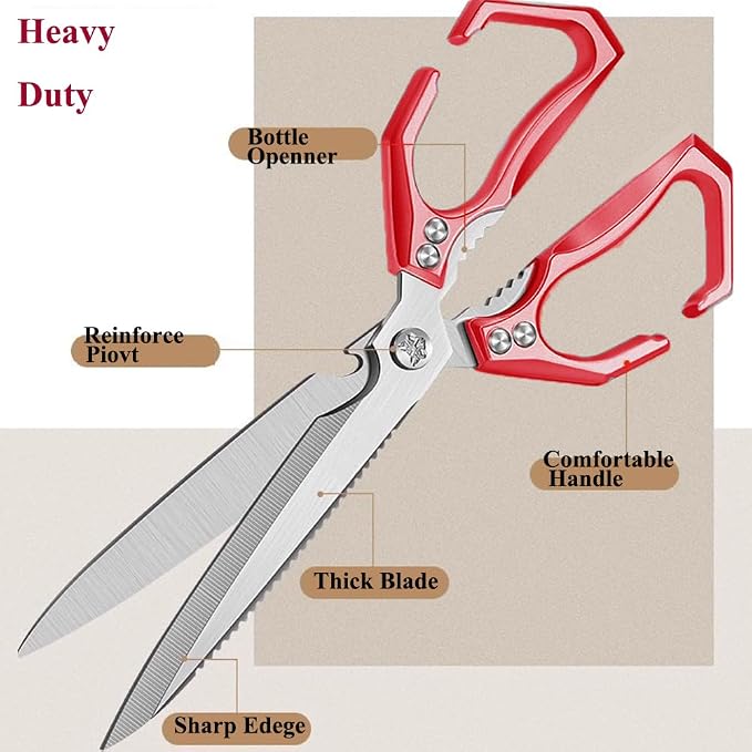 Extended Blade All Purpose Heavy Duty Kitchen Shears for Cooking BBQ, Ergonomi Roast Food Cutting Scissors Dishwasher Safe