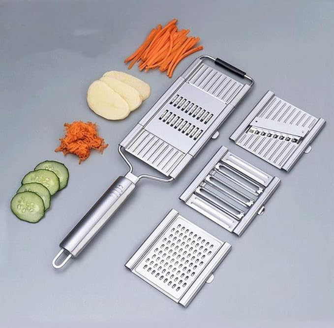 Stainless Steel 4 in 1 Multi-Purpose Vegetable Slicer, Handheld Cheese Grater & Vegetable Chopper with 4 Adjustable Blades for Various Vegetables