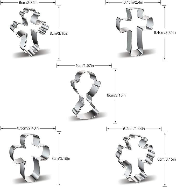 Cross Cookie Cutter Shapes Set, Azflyife 5 Piece Stainless Steel Metal Biscuit Mold Cookie Cutters with Chalice Holy Cup Crucifix Crucifixion for Easter Halloween Christmas Religious Baptism Communion