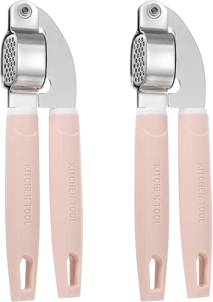uxcell 2pcs Garlic Press, 7.7 Inch Stainless Steel Garlic Crusher and Peeler for Home Cooks and Professional Chefs, Pink