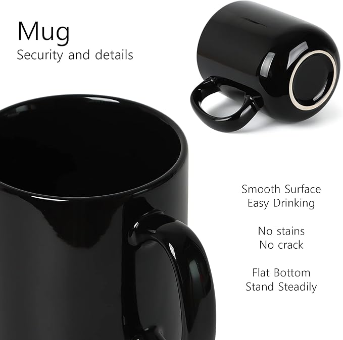 20 OZ Large Coffee Mug, M016 Plain Ceramic Boss Big Tea Cup with Handle for Dad Men, Set of 2, Black
