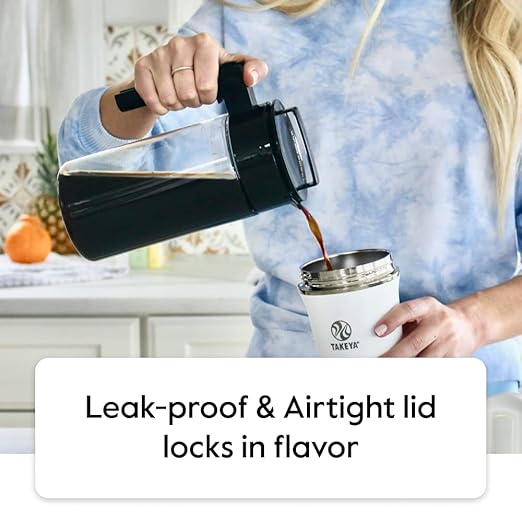 Takeya Deluxe Cold Brew Coffee Maker - BPA-Free Tritan Pitcher with Airtight Leakproof Lid, Silicone Grip Handle, Fine-Mesh Filter - Shatter-Proof, Dishwasher Safe, Made in USA - 2 Quart/Stone