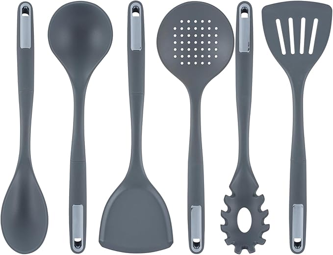 Met Lux Kitchen Utensil Sets, 10 Silicone Utensil Sets- 6 Pieces Per Set, High-Heat Tolerance, Dark Gray Silicone Kitchen Utensils, For No-Stick Cookware - Restaurantware